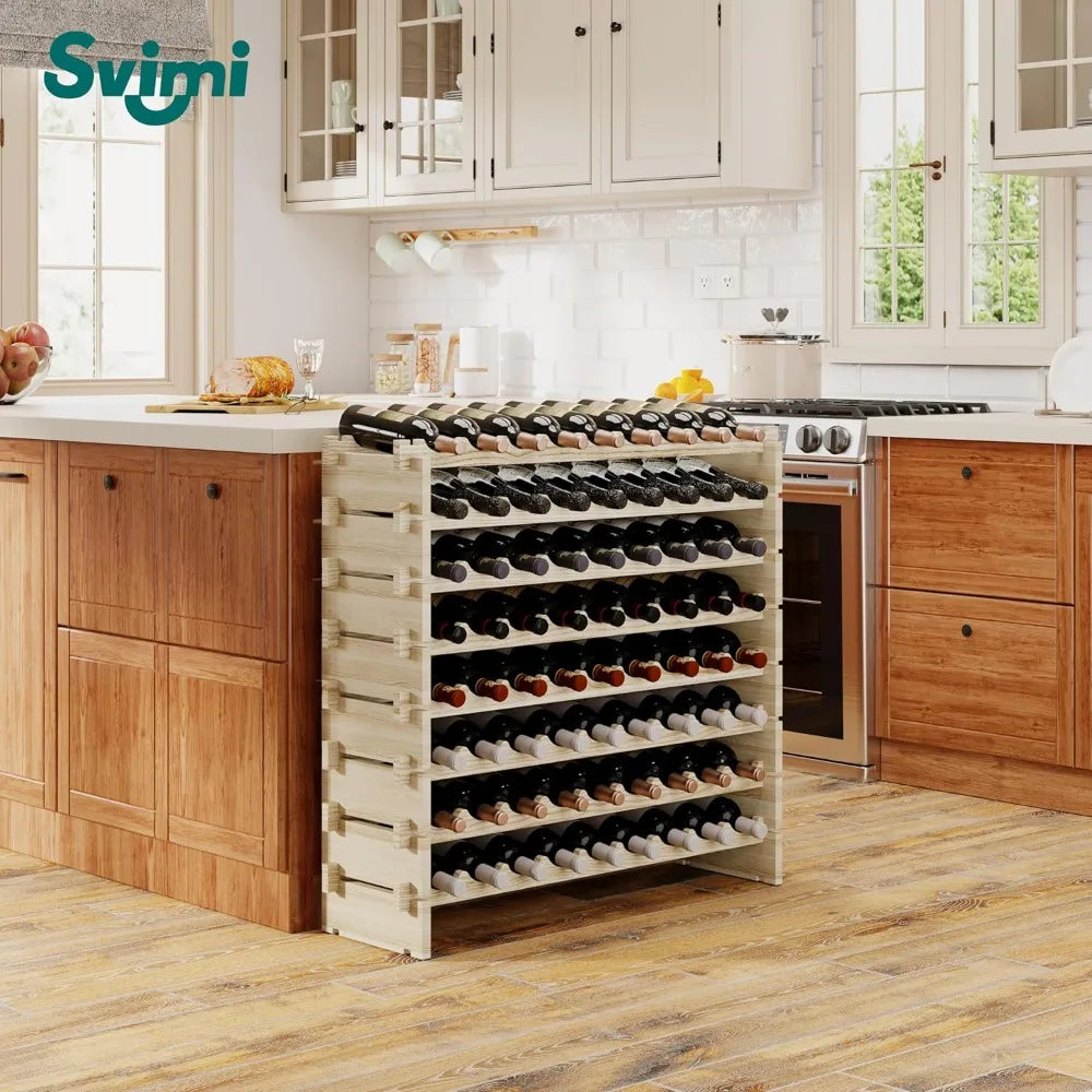 Stackable wooden floor wine rack - premium modular storage solution - united states / natural