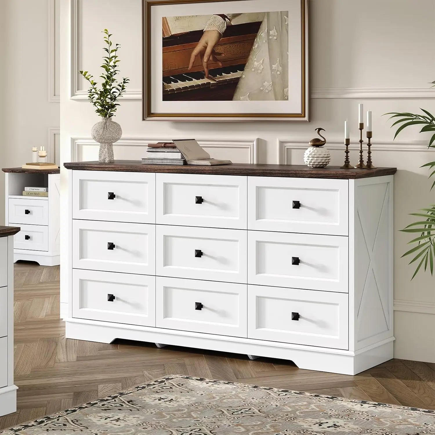 Farmhouse 9 drawer dresser dressers chest of for bedroom organizer storage 59’’ wide wood - united states / (9