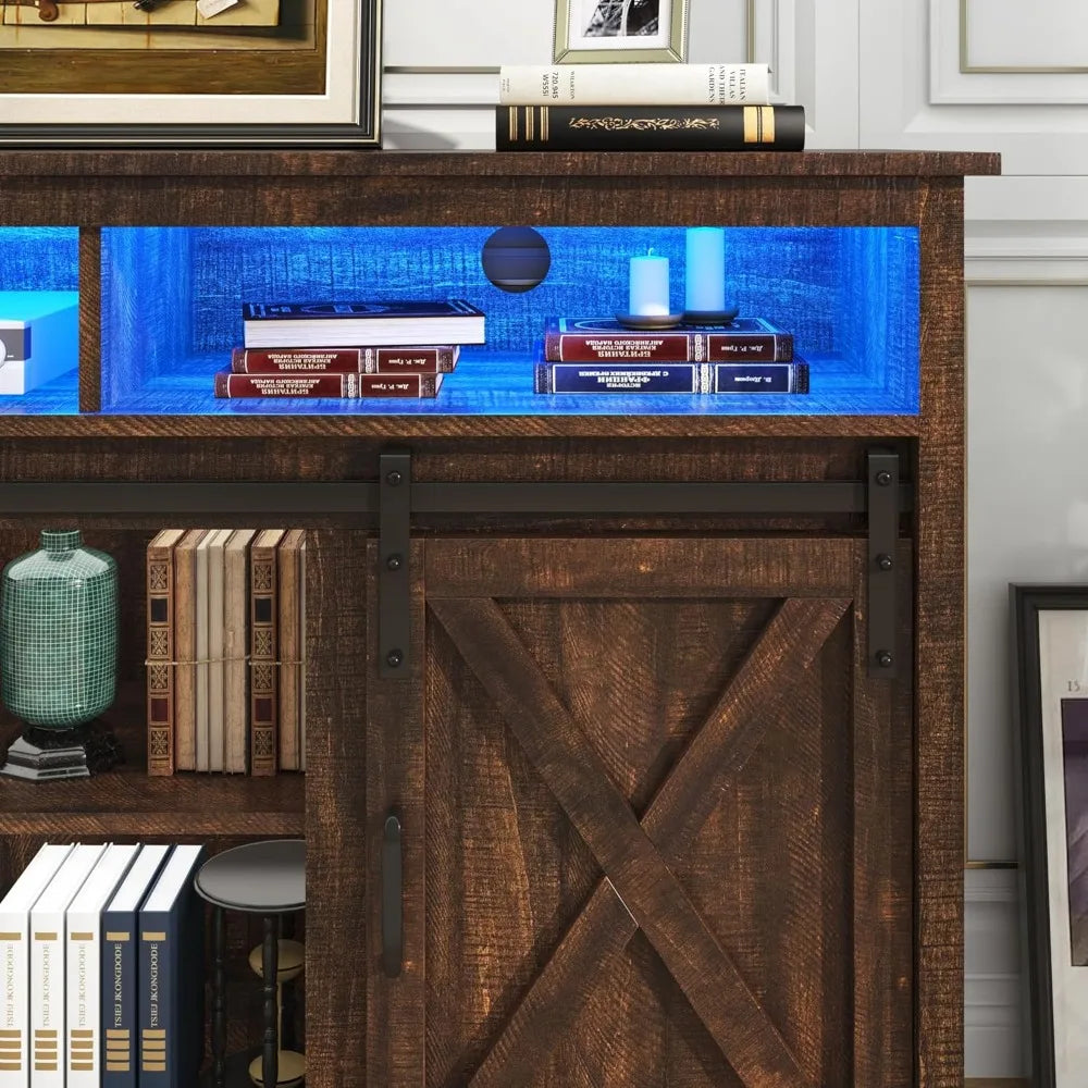 Led farmhouse tv stand for 90/85 inch tvs rustic entertainment center cabinet stands with power outlets brown - united