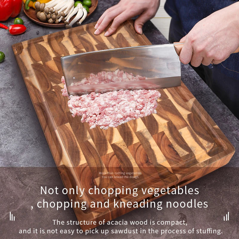 18 inch wooden chopping block double-sided using acacia wood end grain cutting board with juice groove eco-friendly