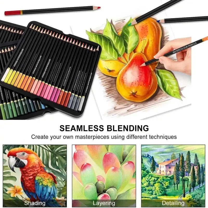 Brutfuner 72 watercolor pencils - vibrant art set for adults professional quality ideal blending effects with wet