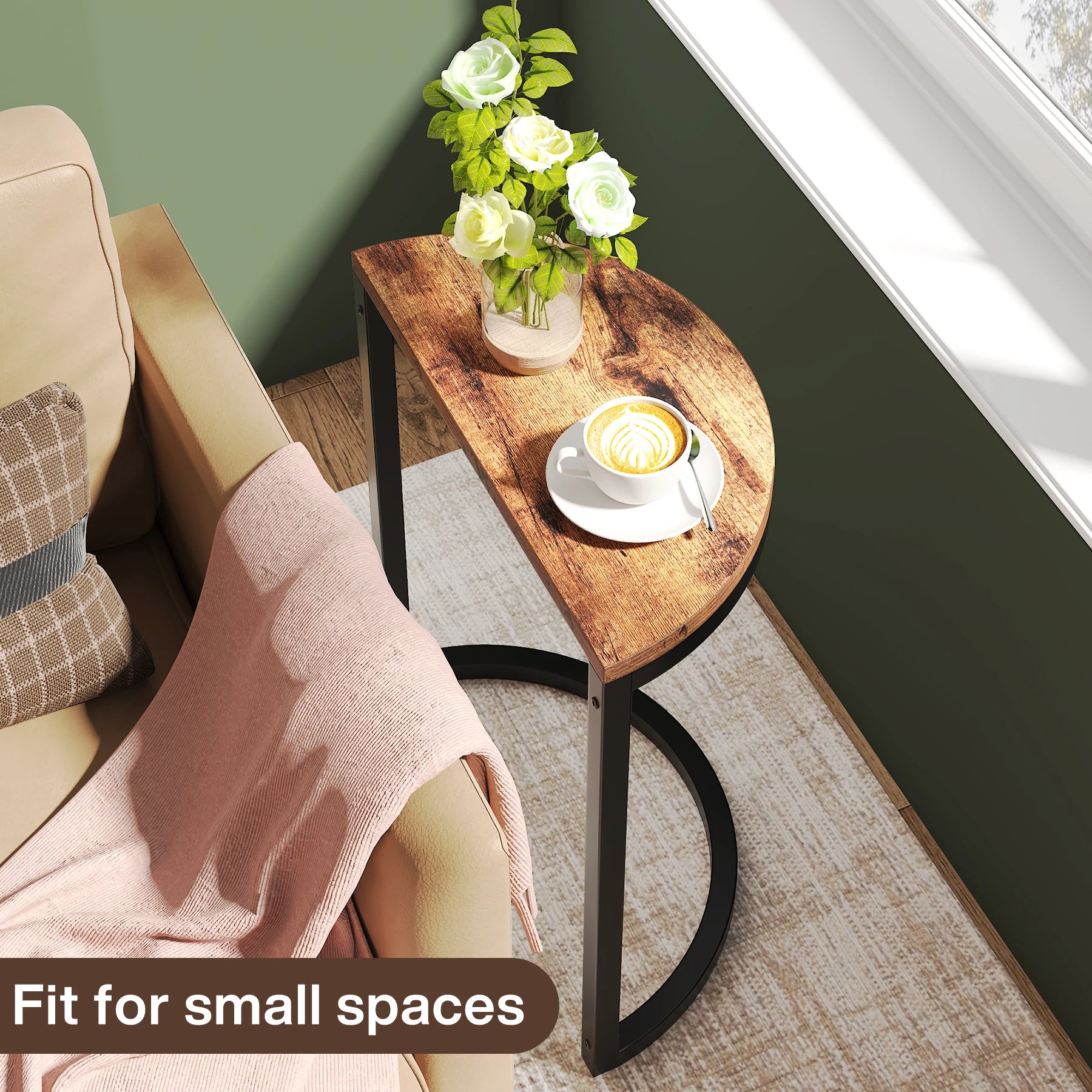 Tribesigns end table semi circle small half round side with metal frame wood accent slim c - united states