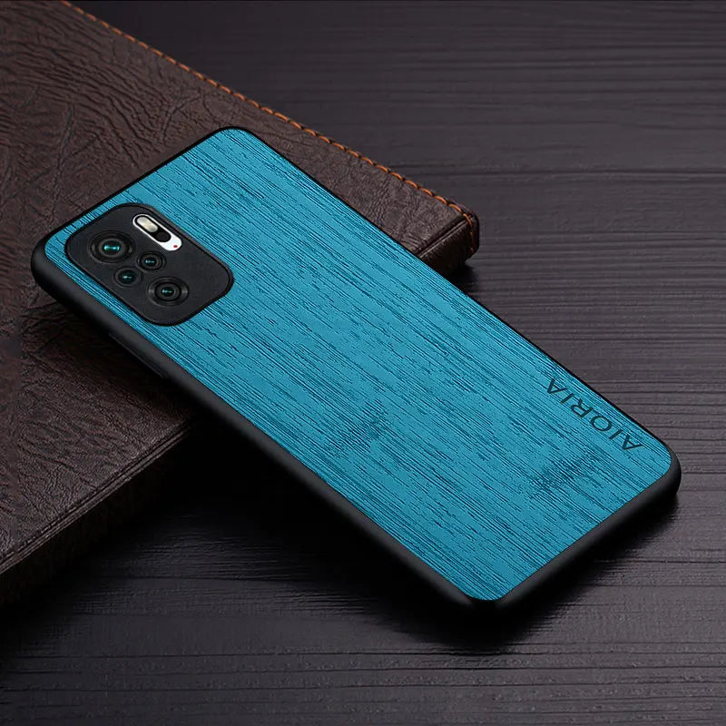 Case for poco m5s funda bamboo wood pattern leather phone cover luxury coque xiaomi poco m5s case - cyan