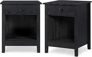 Nightstands - set of 2 wooden night stands bedside tables with drawers farmhouse style bedroom furniture (grey wood