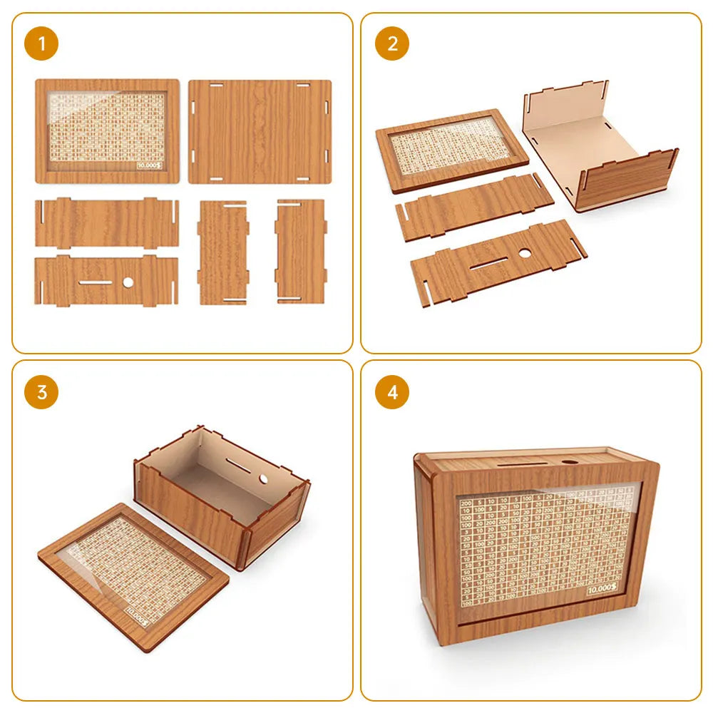 Money box with counter saving cash vault retro style wooden piggy bank handmade goal for child adult - log color