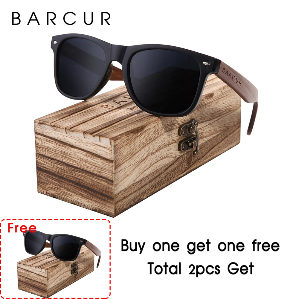Barcur black walnut wood sunglasses for man polarized high quality sqare sun glasses men uv400 eyewear accessory