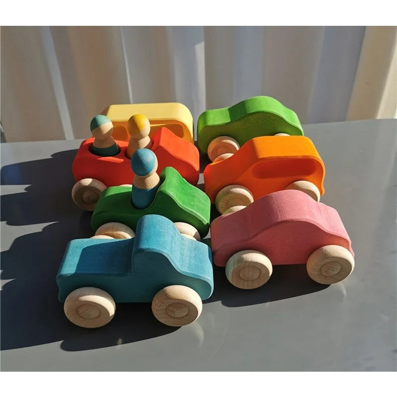 Wood montessori toys rainbow stacking bridge cars matryoshka dolls forest trees for kids educational blocks play - game