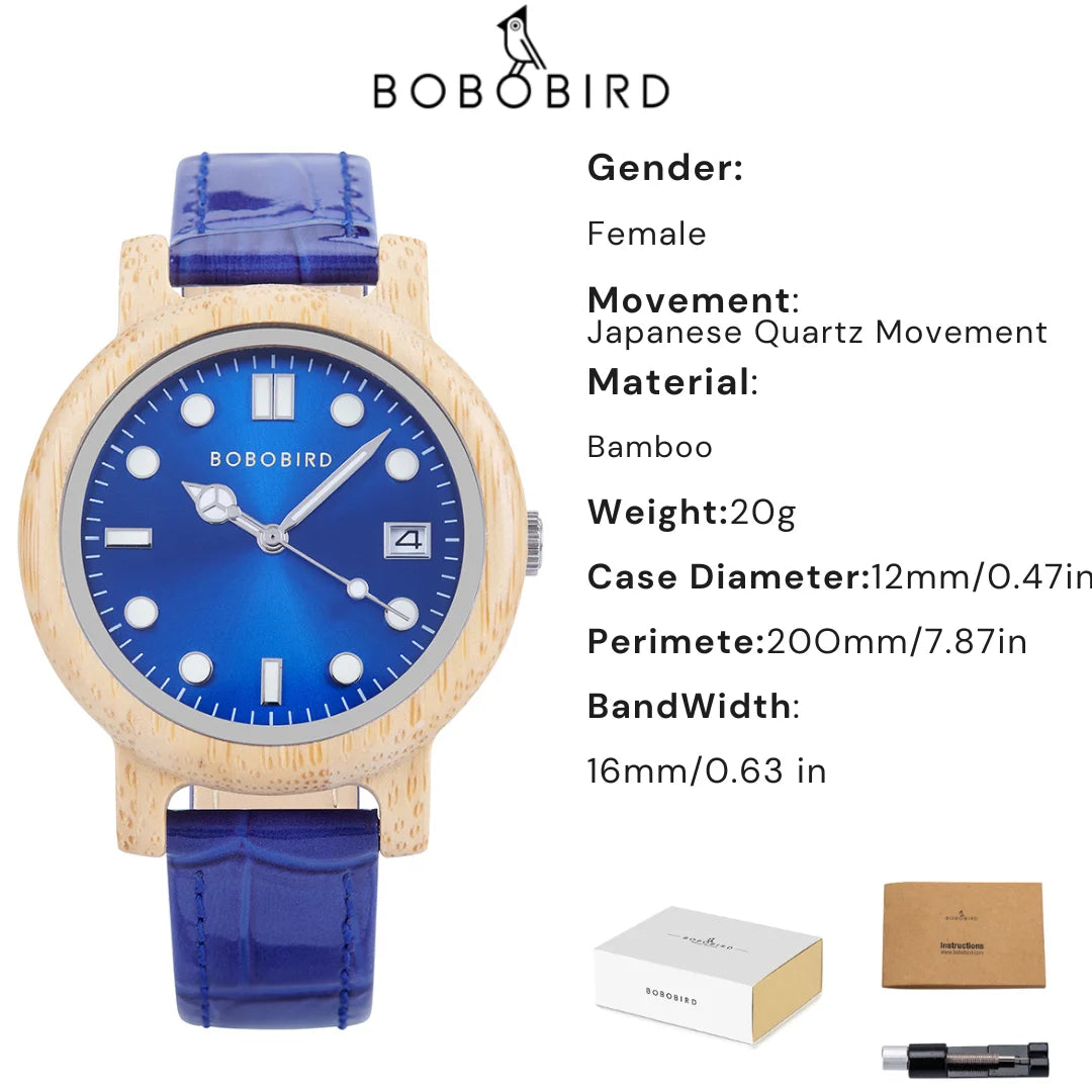 Bobo bird women bamboo watch lightweight genuine leather strap simple elegant fashion wooden gift for girlfriend