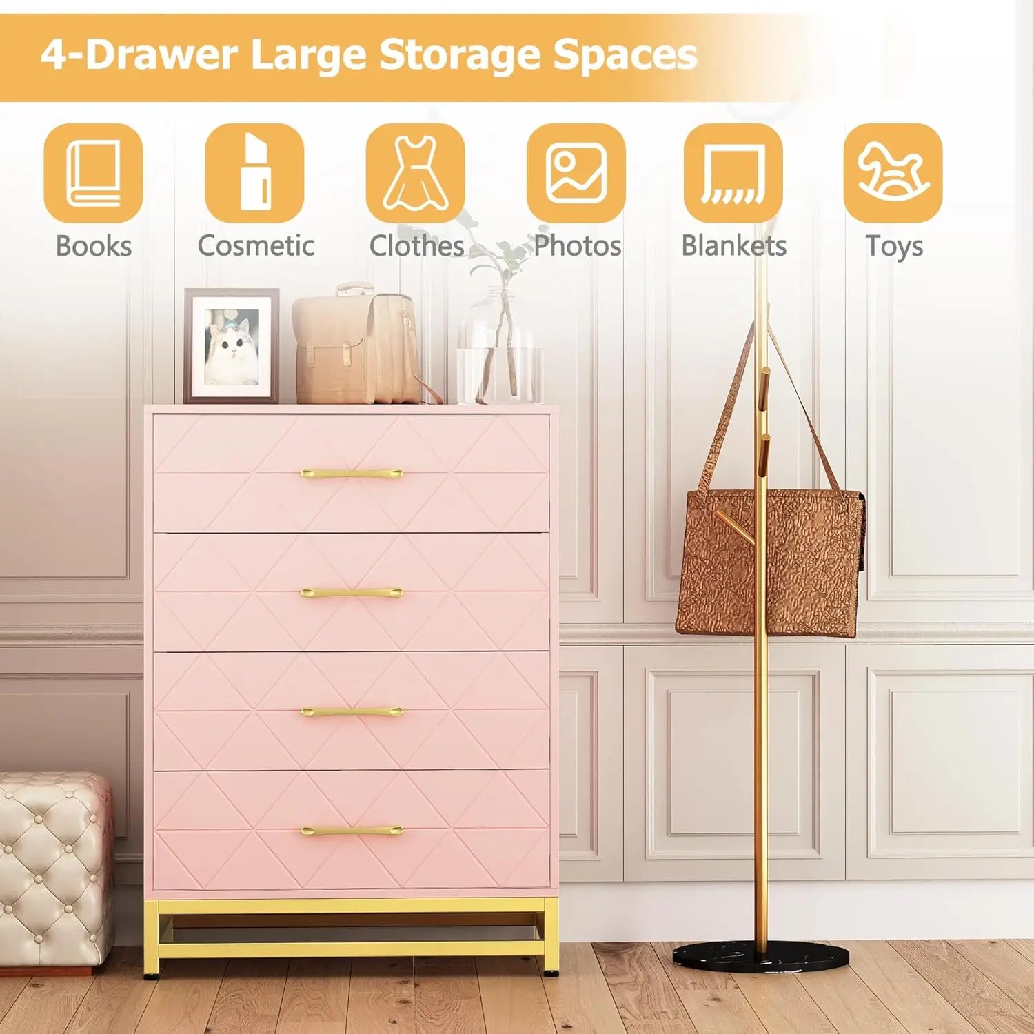 4 drawers dresser chests for bedroom wood chest of drawer organizer living room hallway and entryway - white / united