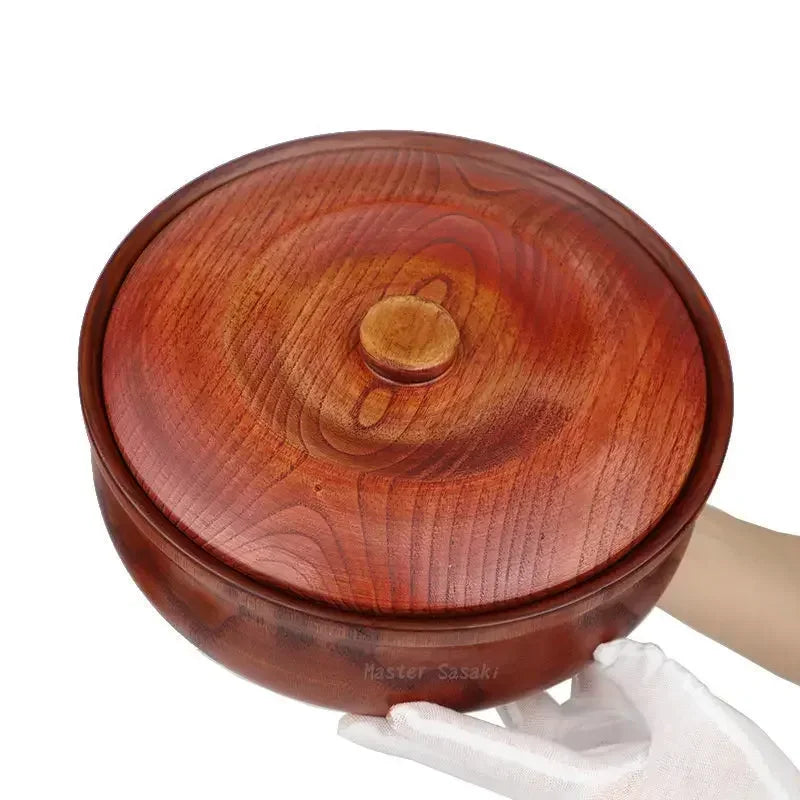 Solid wooden bowl with lid wooden salad reusable serving for salad fruits cereal soup rice everyday use durable