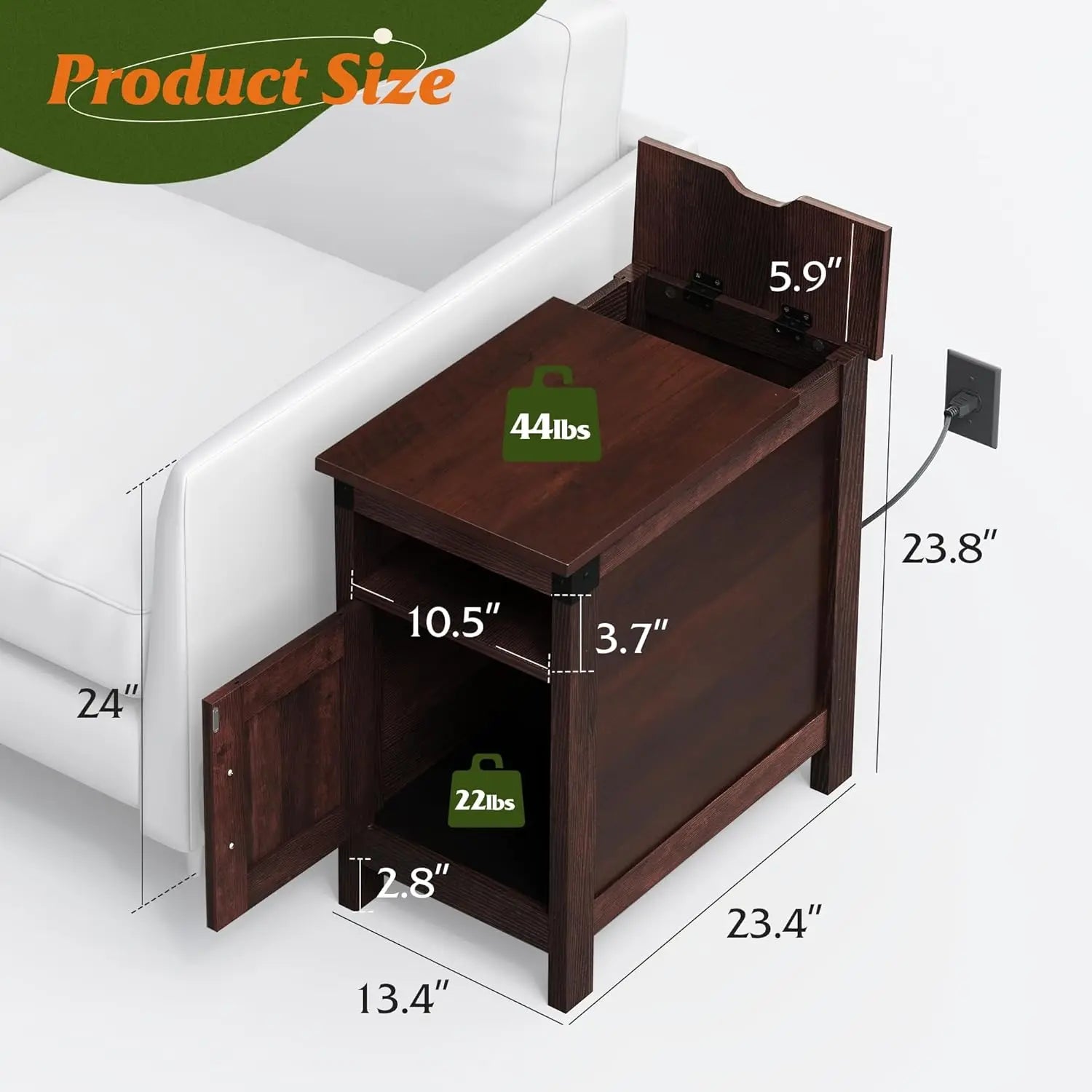 End table with charging station narrow side for living room farmhouse night stand storage small wooden cabinet - united