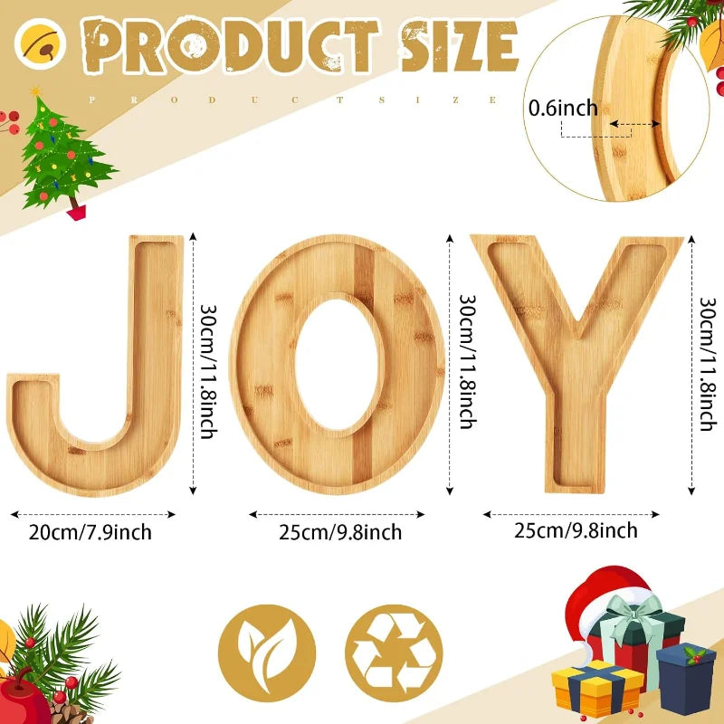 3pcs christmas letters board set joy bamboo wooden fillable large candy dish snack dinnerware for home party decoration