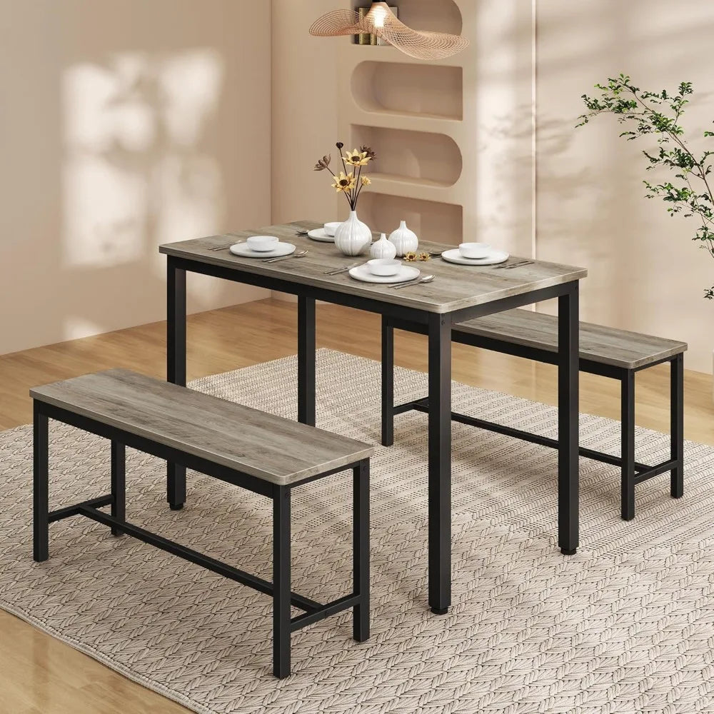 Dining table set for 4 kitchen room with 2 benches 3-piece chairs breakfast nook,
