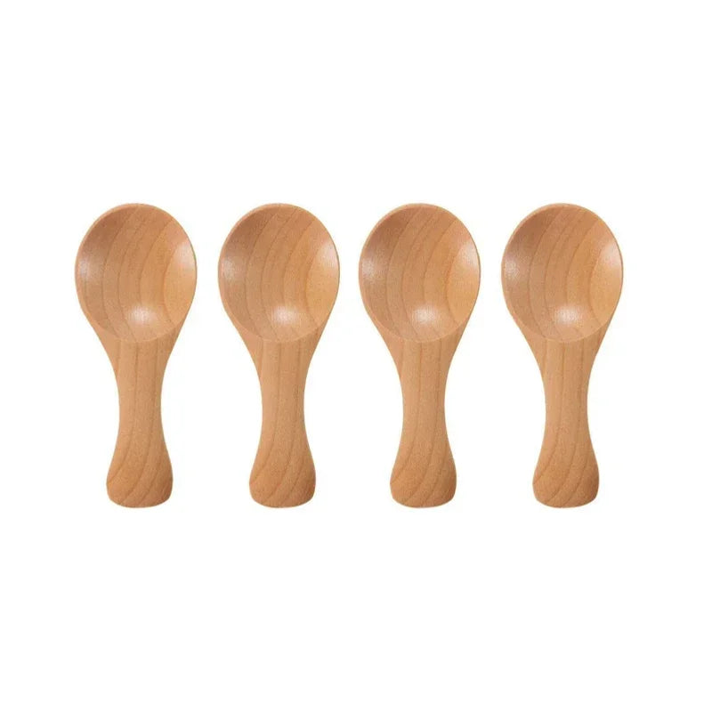 4pcs mini wooden spoons for kids small spoon spice seasoning sugar tea coffee short handle kitchen utensils - natural