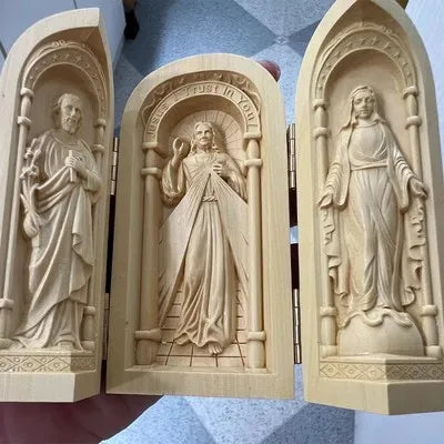 Solid wood carving three open buddha statue collapsible sculpture living room and bedroom decoration modern art - 26