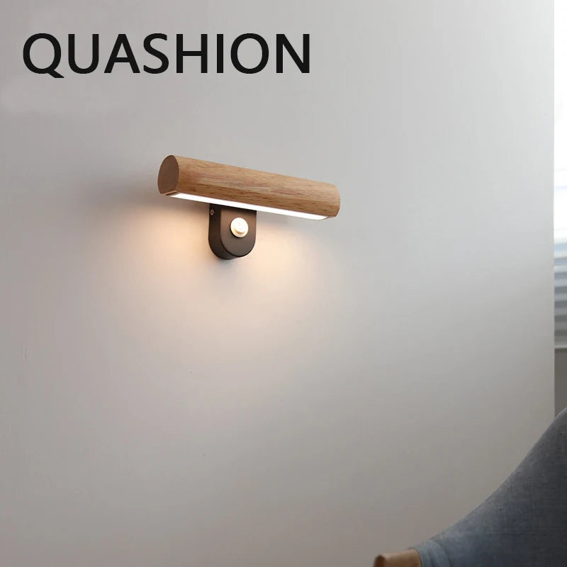 Wood design living room sofa led wall lamps rotatable acrylic lampshade interior sconce light bedroom reading lustre