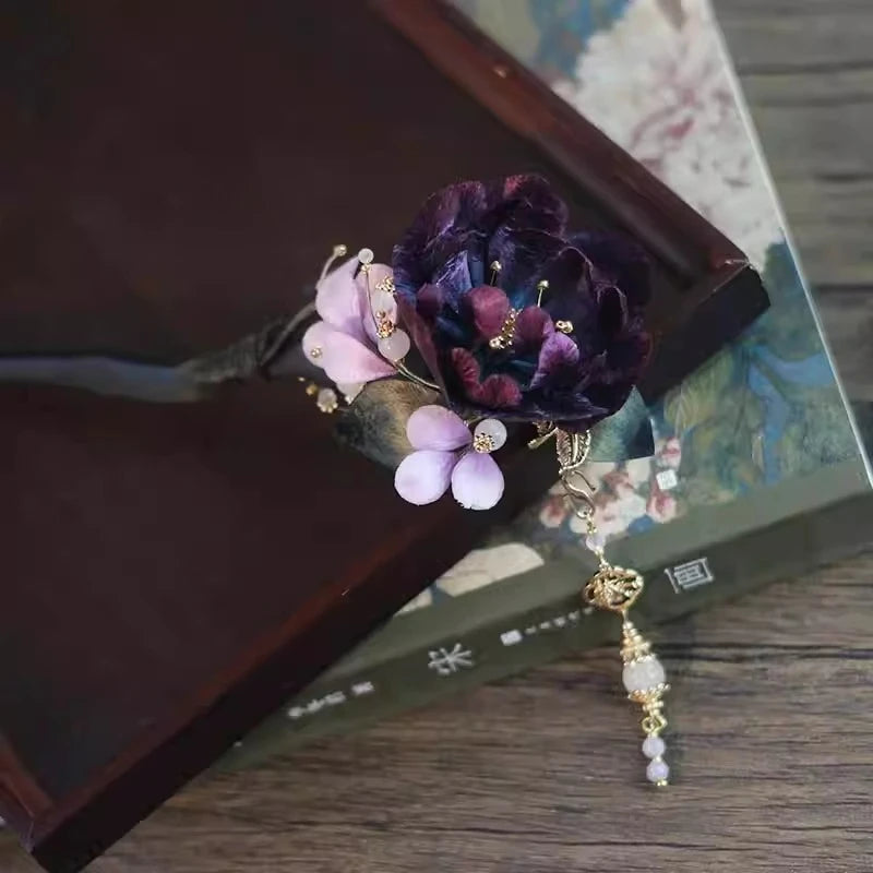 Original intangible cultural heritage edelweiss hairpin high-end new chinese ancient style tassel sandalwood hair