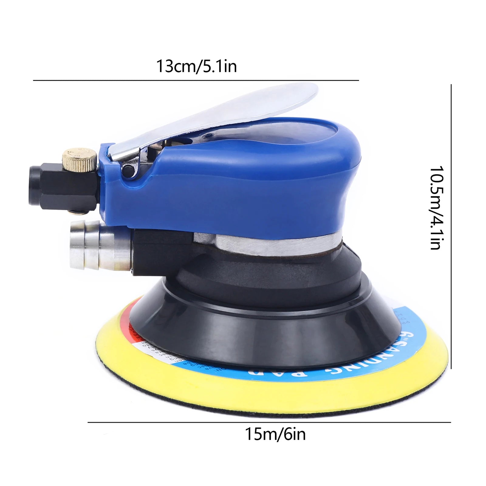 6 inch pneumatic orbital sander non-slip air random sander for woodworking rust removal sanding fine polishing - blue
