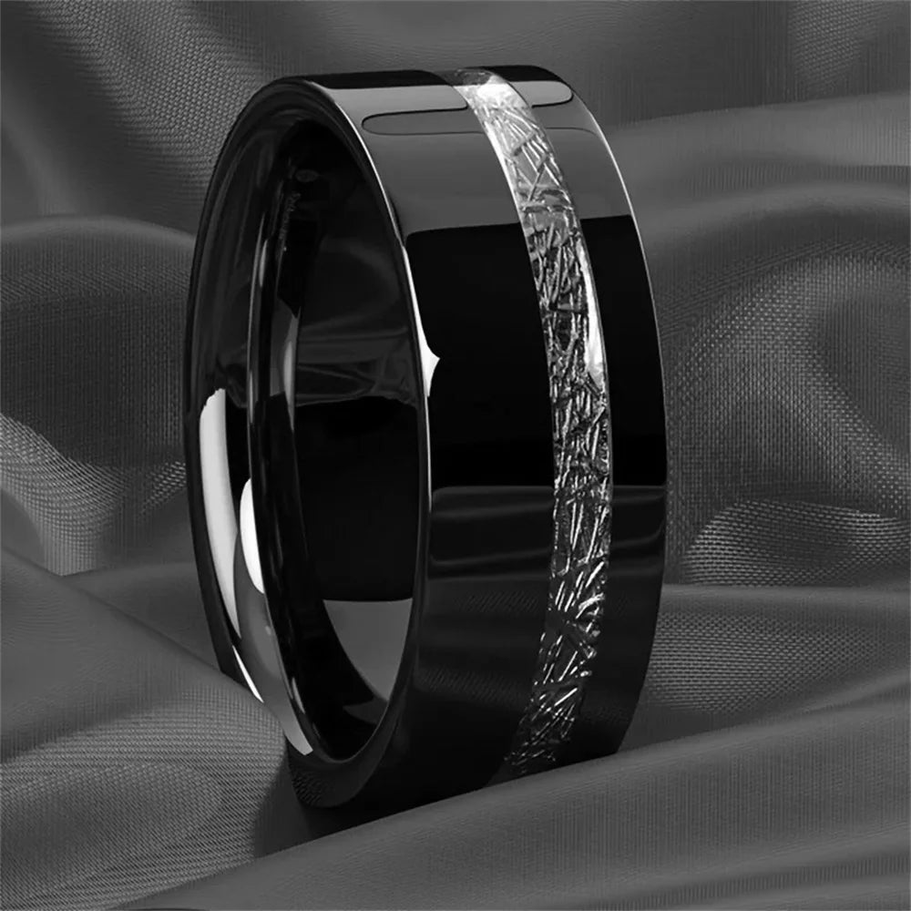 Fashion 8mm men stainless steel rings black brushed deer antler and koa wood for wedding band jewelry wholesale