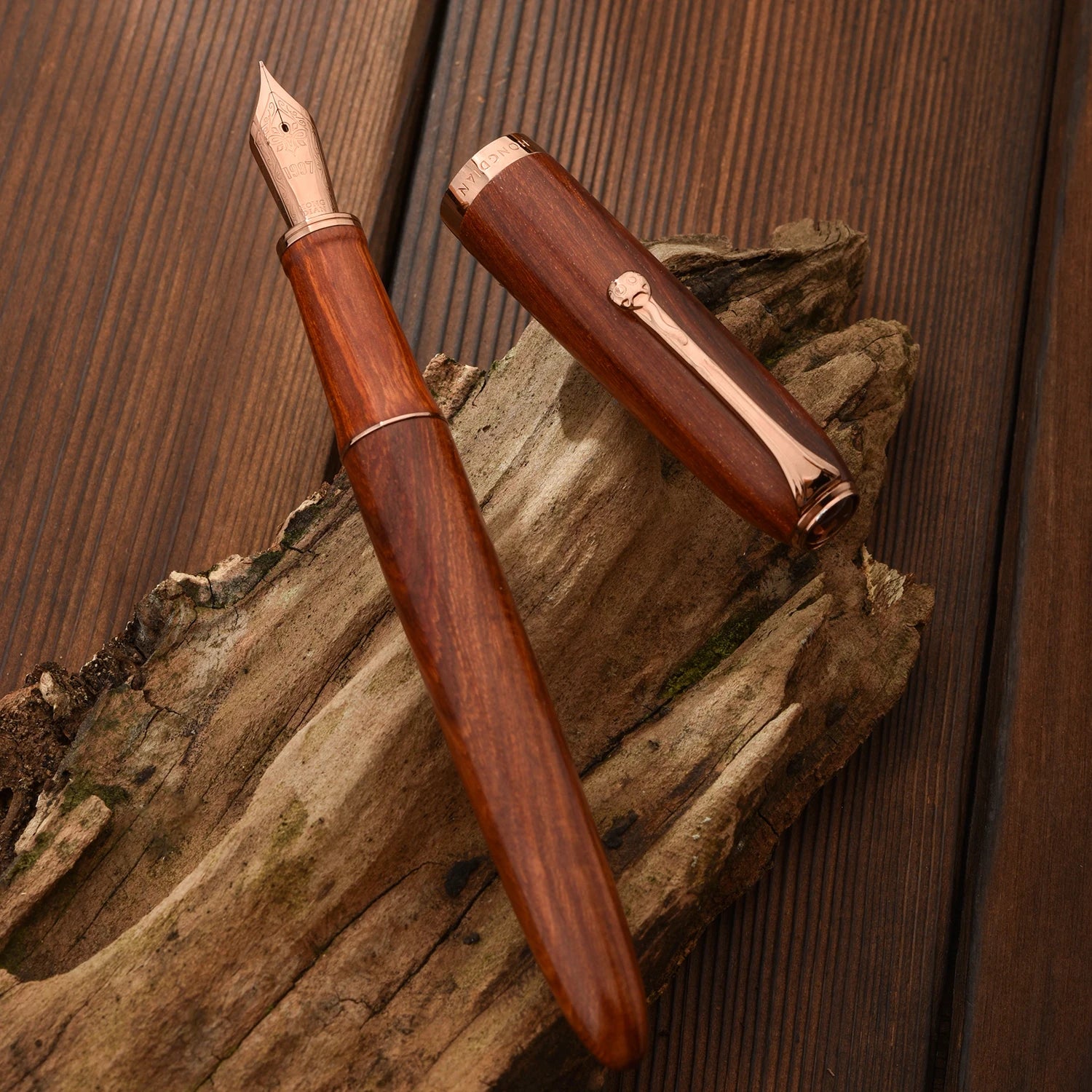 Hongdian a10 natural wooden fountain pen ef f nib brown black with converter office writing gift