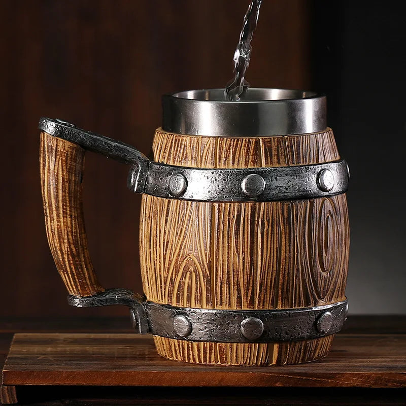Large-capacity 600ml wooden barrel beer mug personalized resin eco-friendly material goblet coffee cup creative