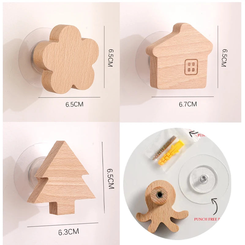 3pcs wood hooks organization wall holder clothes hanger keychain door hook bathroom kitchen accessories deco for home