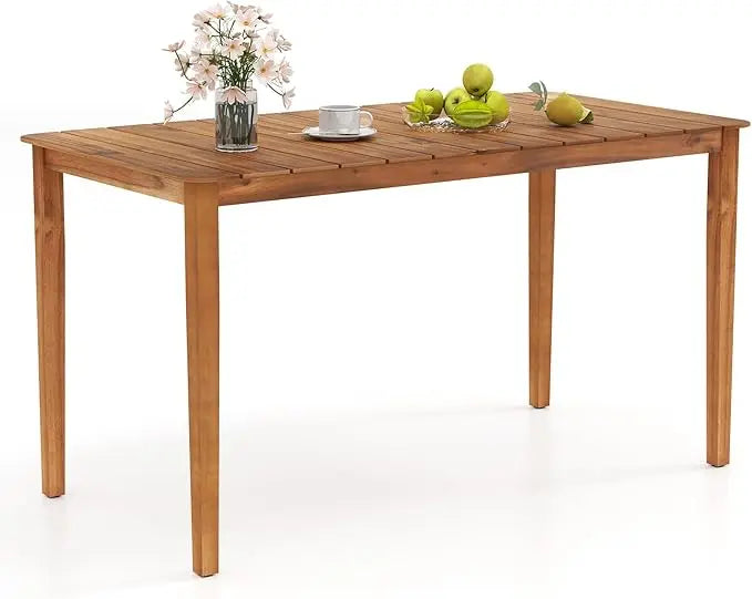 Rectangular outdoor dining table 4-6 people large acacia wood patio with slatted tabletop indoor farmho - natural