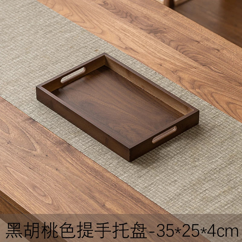 Large size rectangular bamboo wood tea tray display plate walnut color set cup storage handle home use japanese sle