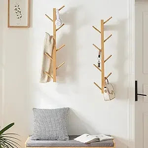 2 pack vertical wall coat rack bamboo hanging hat hooks mounted wooden hanger racks mount tree for coats hats hacket