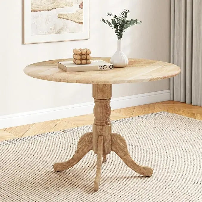 40” round dining table for 4 people wooden kitchen with curved trestle legs large dinner room - united states / natural