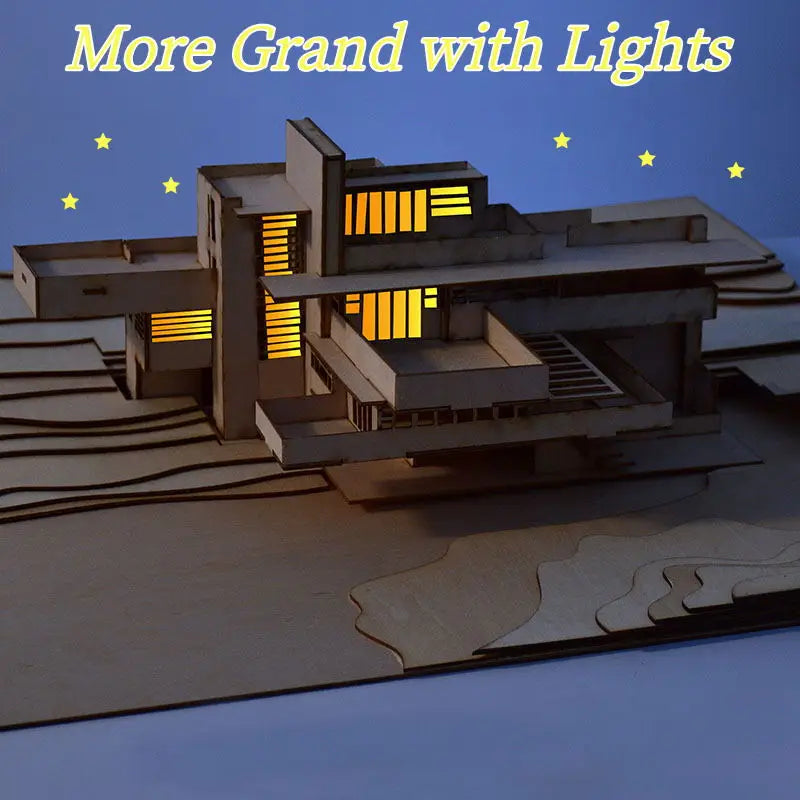 Exquisite miniature 1:200 fallingwater villa architectural wooden block diy scene building 3d wood puzzle model