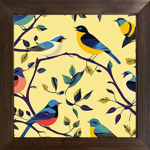 A cartoon-painted bird cool picture case with a wooden frame and oil painting that can be used for classroom festival