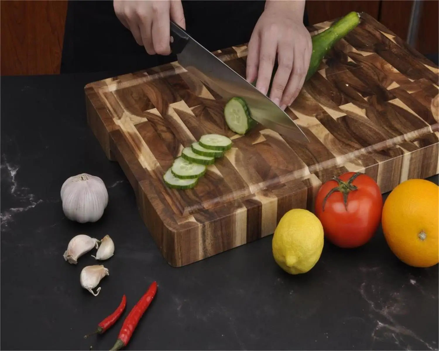 Large acacia wood cutting board with juice groove heavy duty thick wooden chopping for kitchen food-safe blocks
