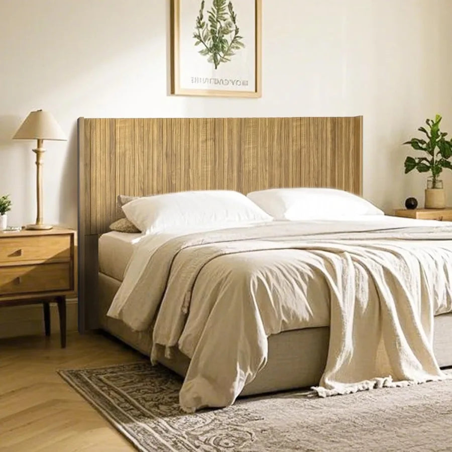 Wooden headboard queen size boho farmhouse fluted wall mounted headboards with wingbacks mid century modern wood panel