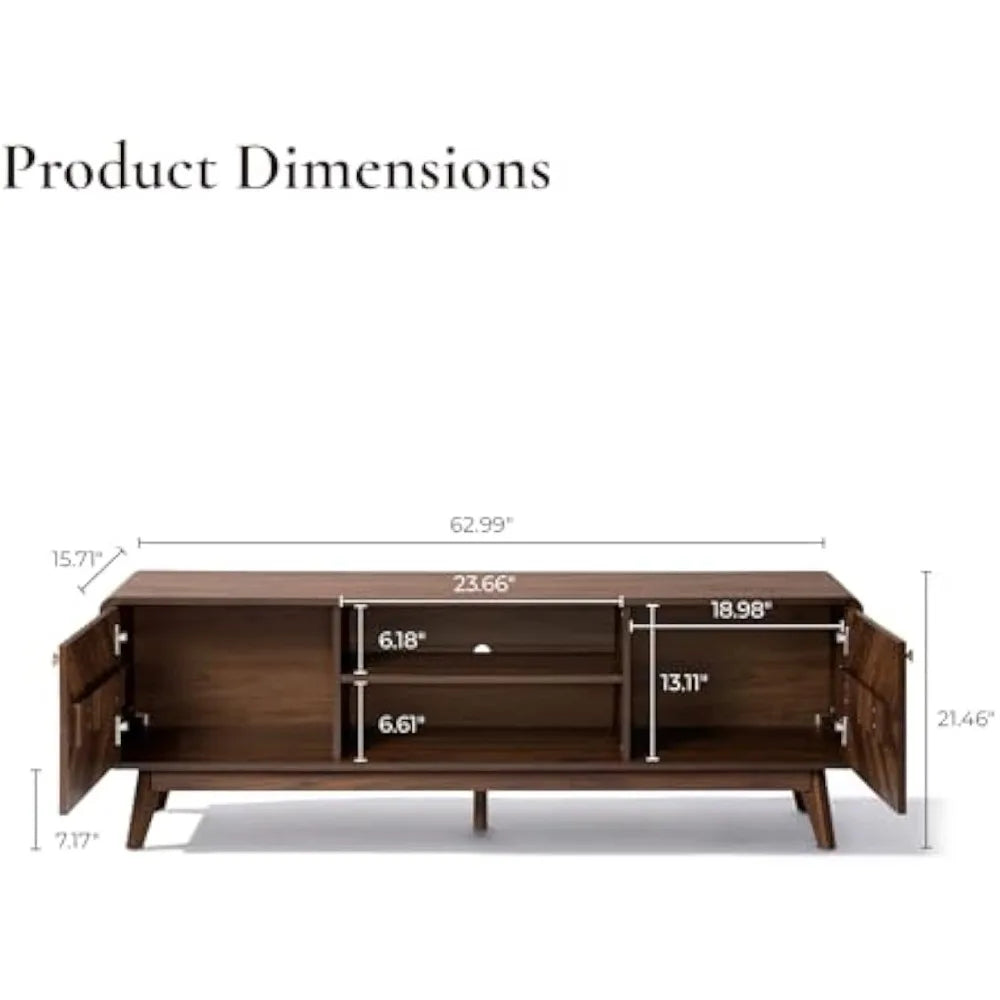 Luxenhome mid century modern tv stand 63’’ stands for living room tvs up to 65’’ entertainment center with storage wood
