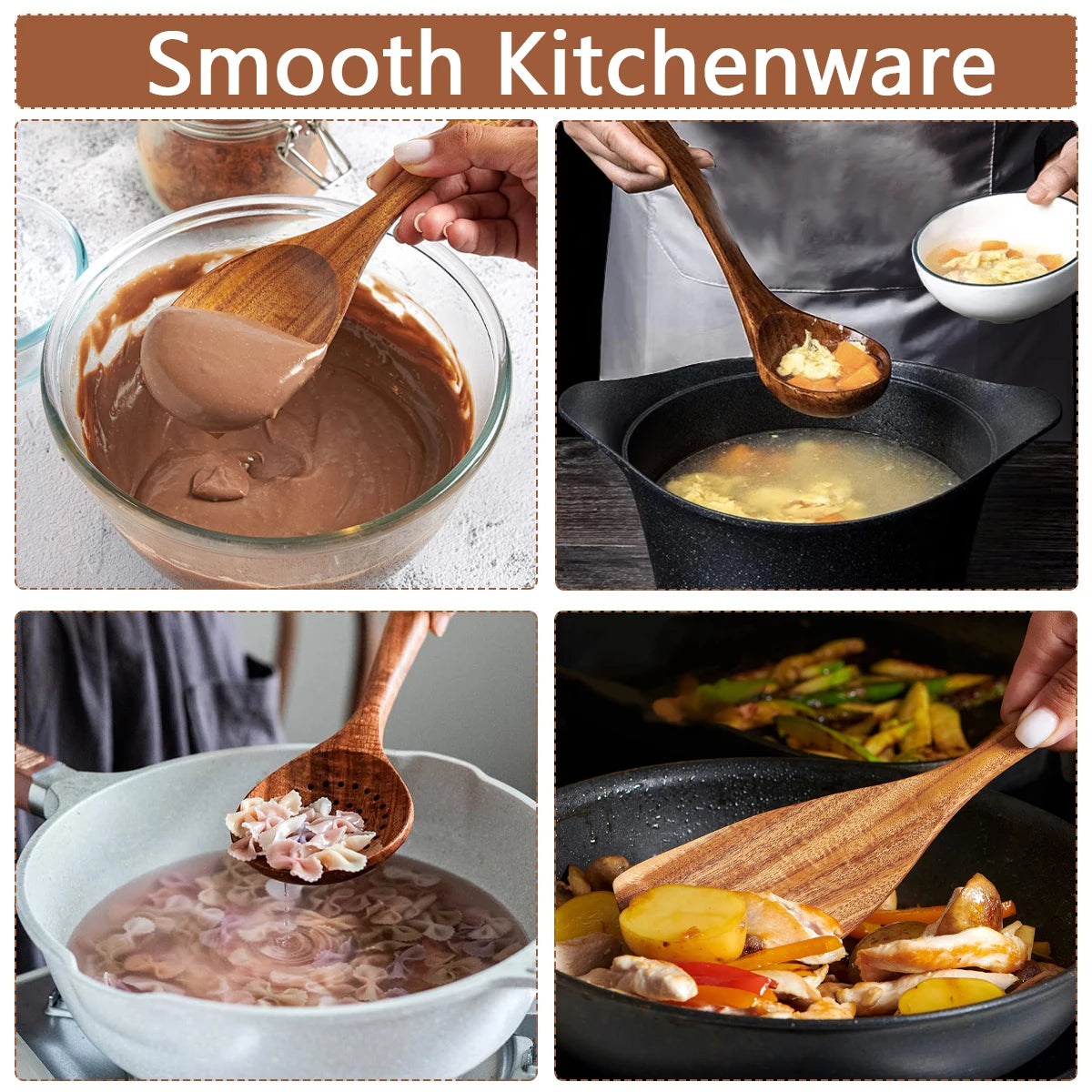 10pcs wooden spoons kitchen utensils for cooking set - united states