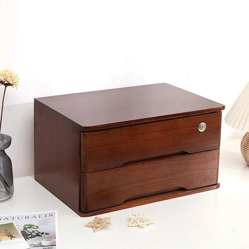 1/2/3 tier desktop storage box wooden drawer organizer with lockable drawers no assembly required