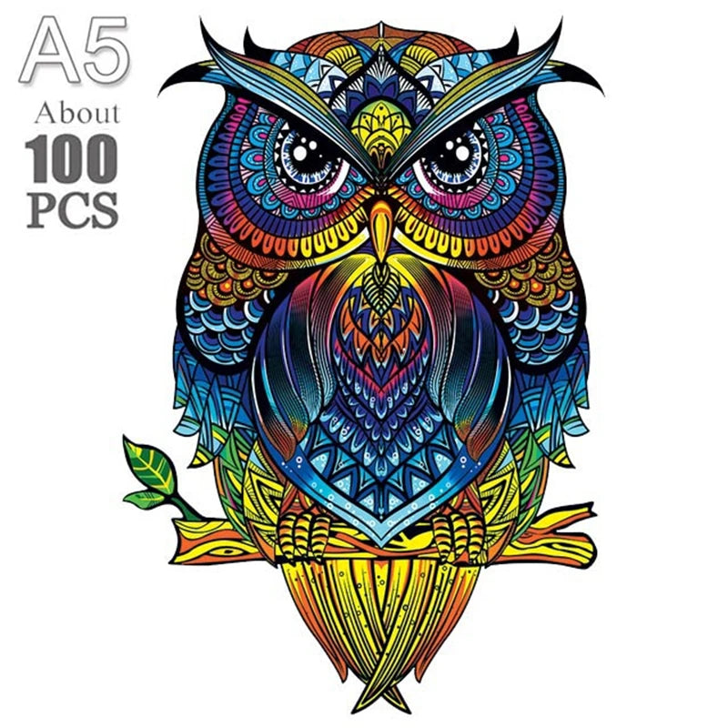 Lovely owl wood jigsaws creative diy games brain twister holiday gifts wooden animal puzzle kids adults high-quality