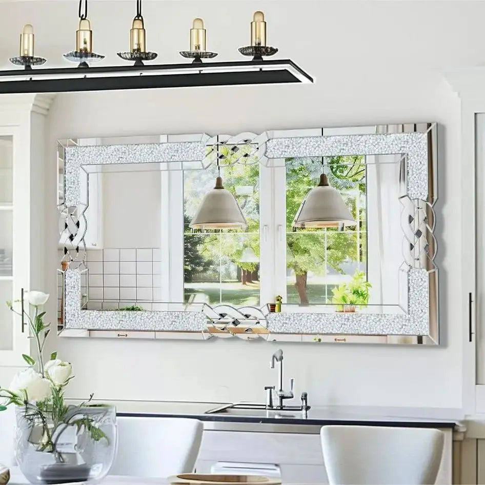 90/100/120cm large crystal crush diamond mirror vanity silver decorative wall hang for bedroom hallway living room