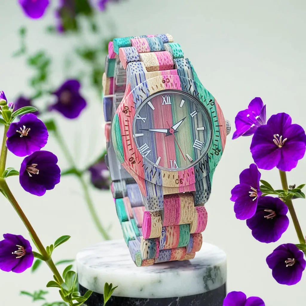 Women watch elegant colorful bamboo wooden watches fashionable color band clock quartz wood wristwatches woman gifts