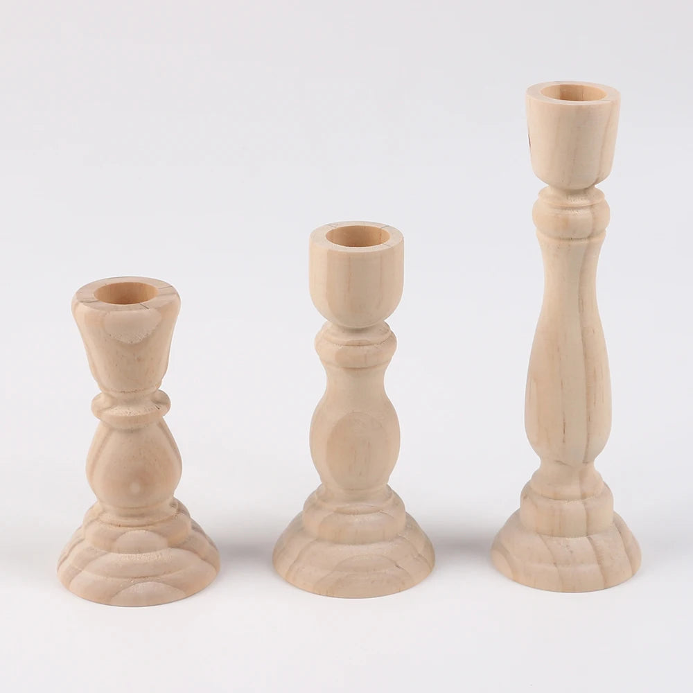 Wooden candlesticks unfinished wood candle holder pillar taper stands for wedding party birthday home table decoration