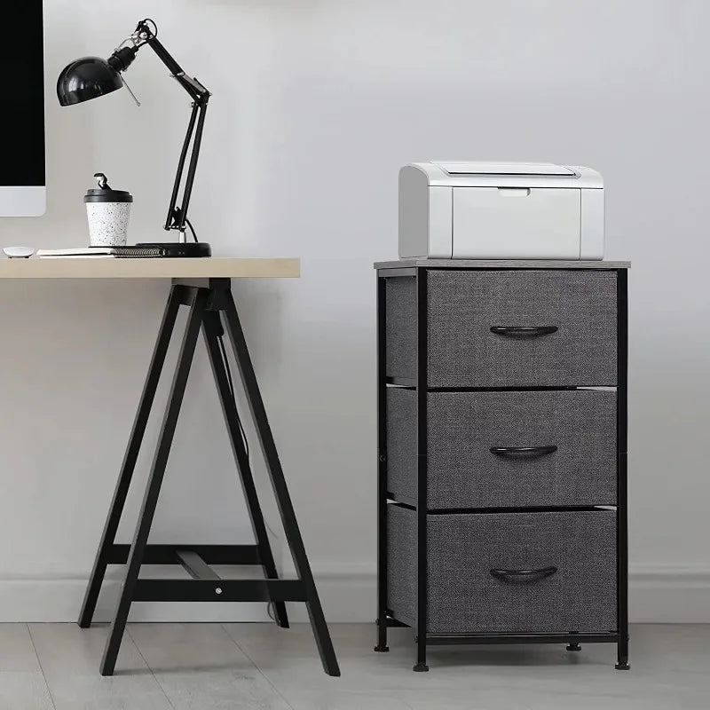 Tall dresser storage drawers stand with 3 removable fabric drawers-organizer unit for bedroom bins withrawers,gray
