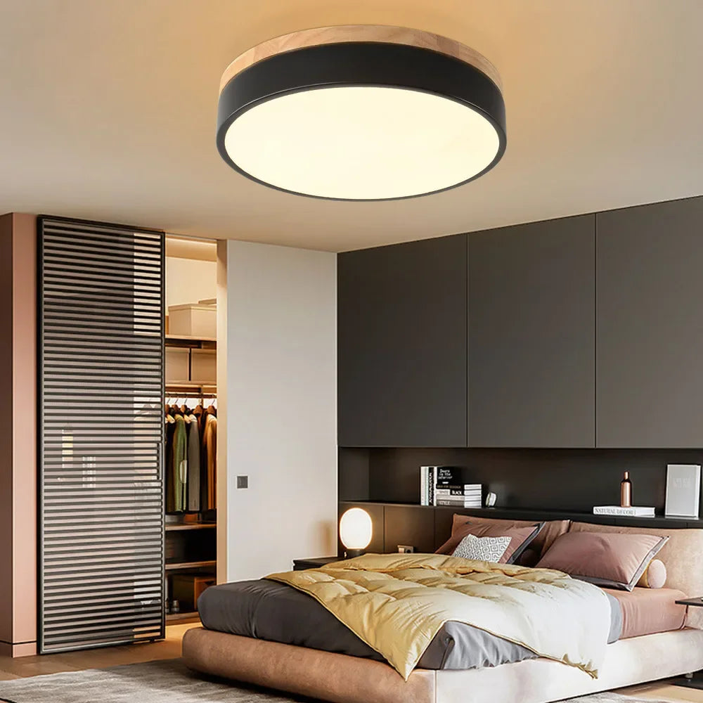 Bymaocar modern led ceiling light minimalist wood style flush mount three-color fit 10-15m² area 360° illumination