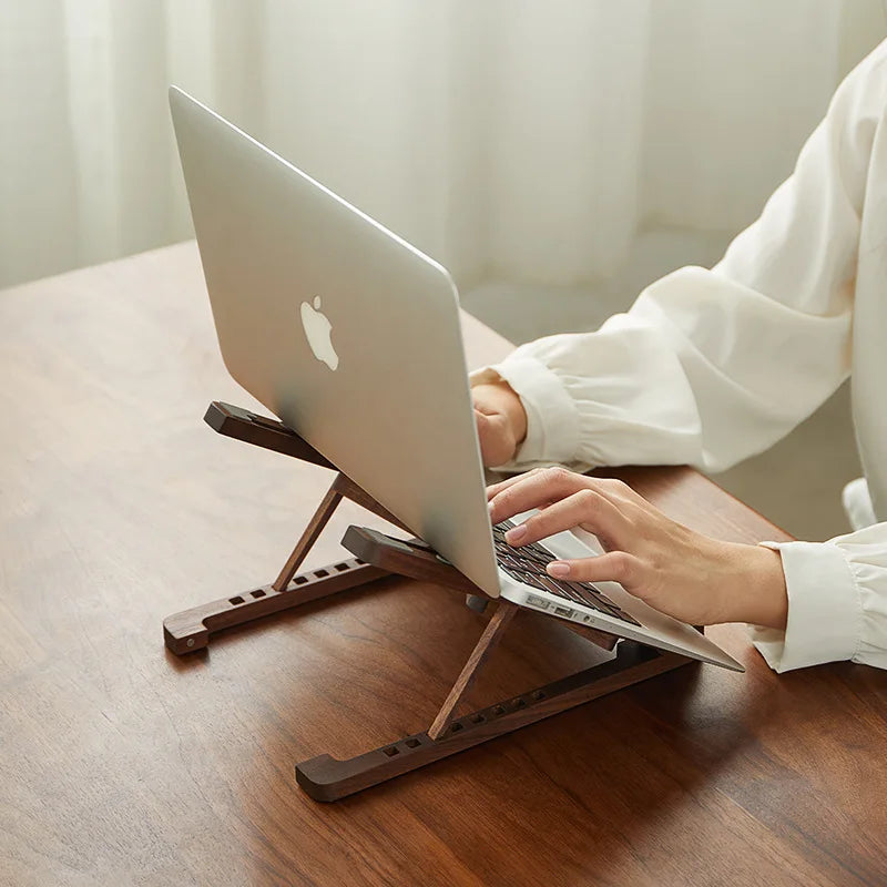 Wood laptop stand foldable 8 levels height adjustable portable notebook holder computer support for macbook air pro