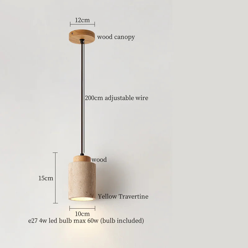 Iwhd vintage wabi sabi led pendant lights kitchen island bedroom living room loft wood yellow travertine hanging lamp