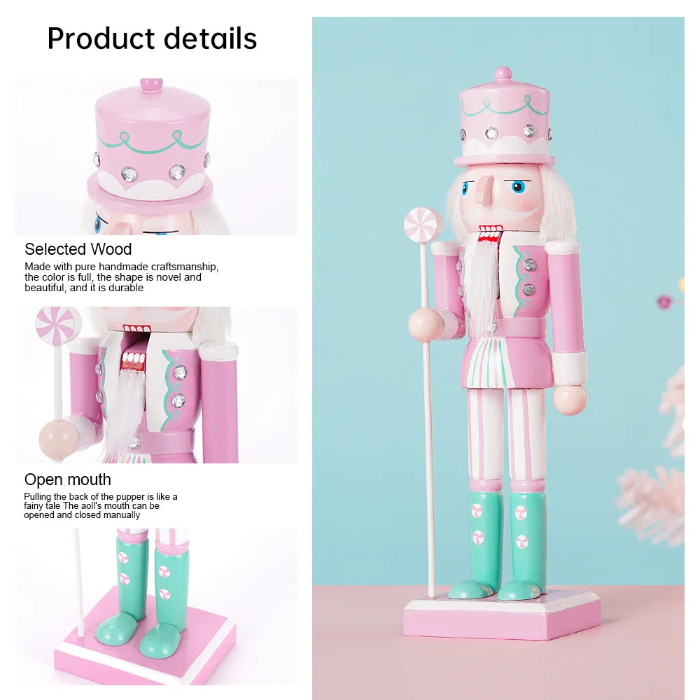Wooden nutcracker ornament candy series soldier statues handcraft doll toy home office decoration christmas gift 25cm