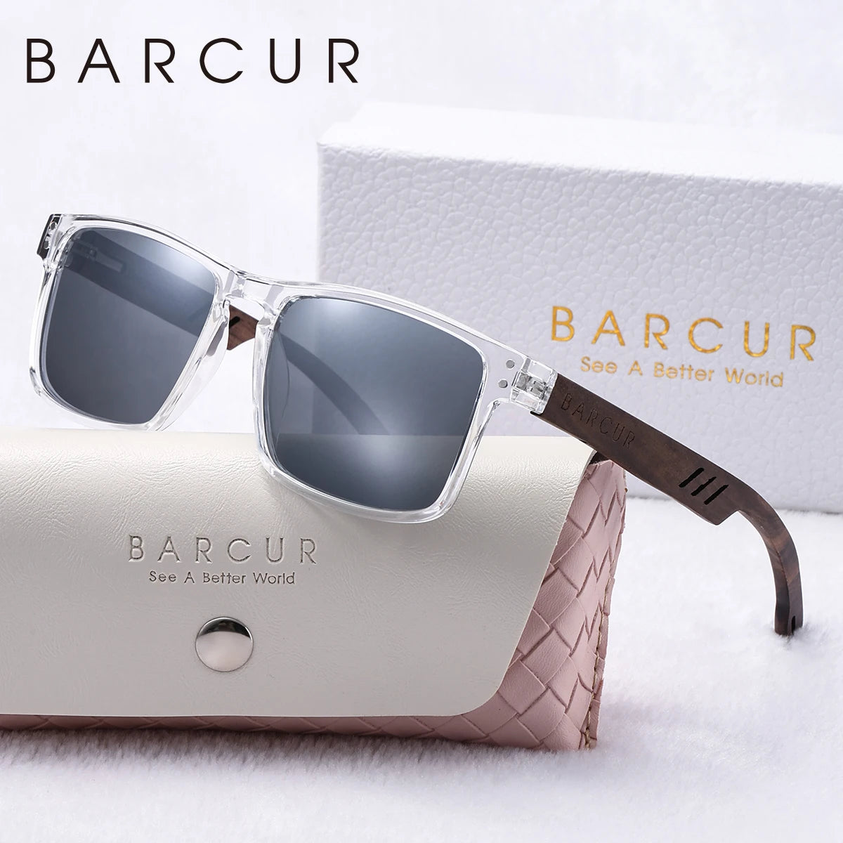 Barcur fashion double round nail polarized sunglasses walnut foot spring hinge pure natural wooden uv women