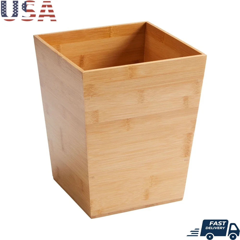 Bamboo bathroom wastebasket eco-friendly compact trash can open top design modern waste bin indoor use wooden organizer
