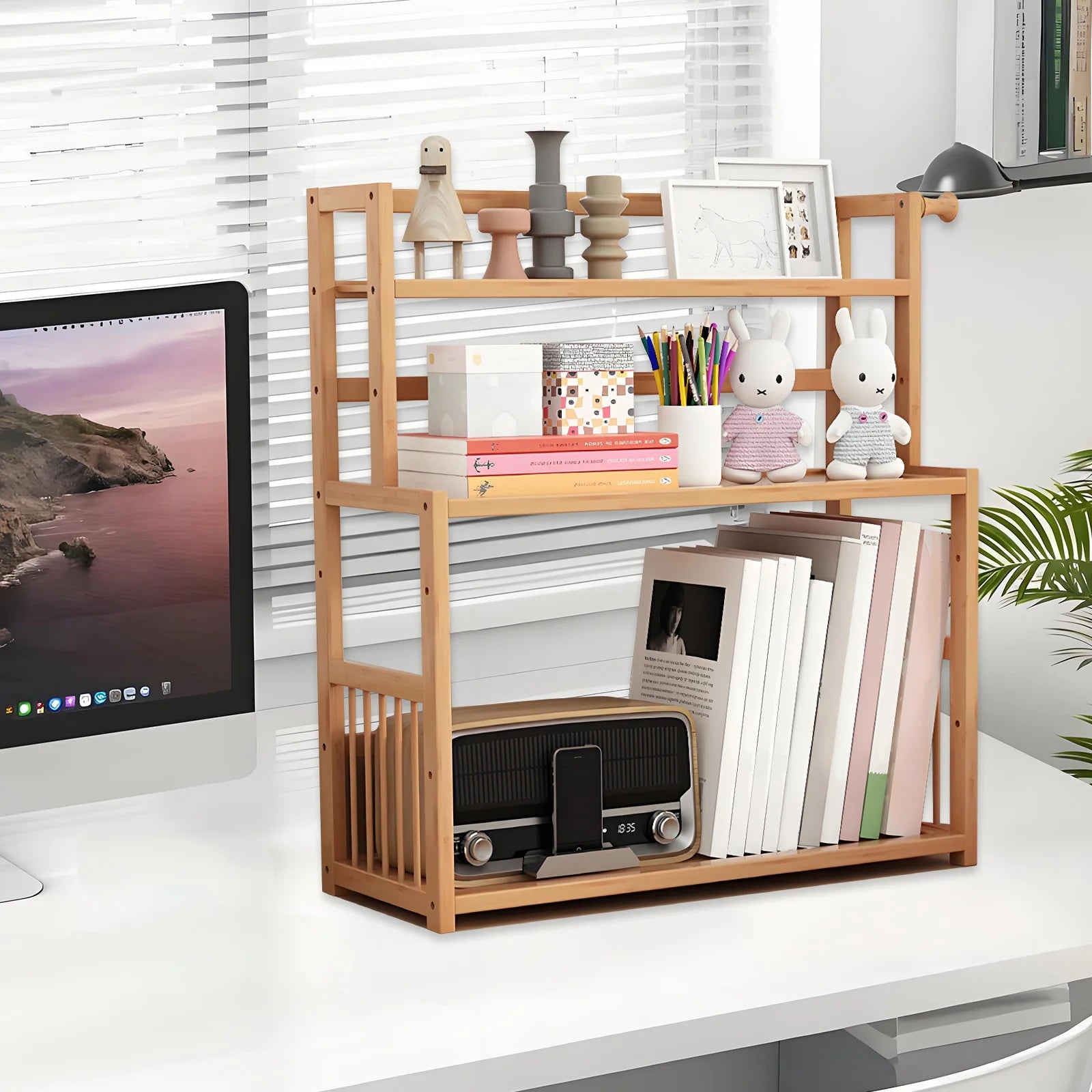 3-layer display shelf wooden desktop storage rack simple tabletop stand organizer for home decorative office bedroom