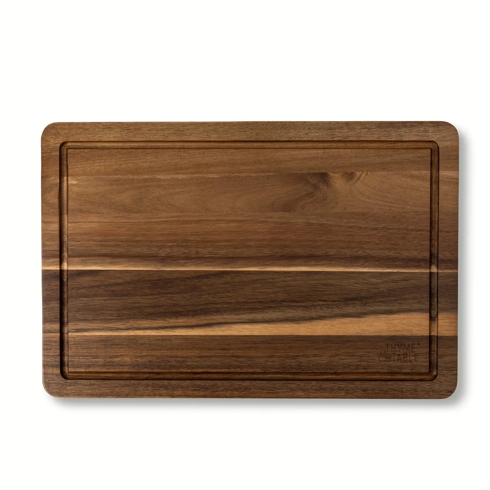 Large acacia wood cutting board with juice well non-slip feet blade-friendly surface kitchen prep 12x18 inch - united